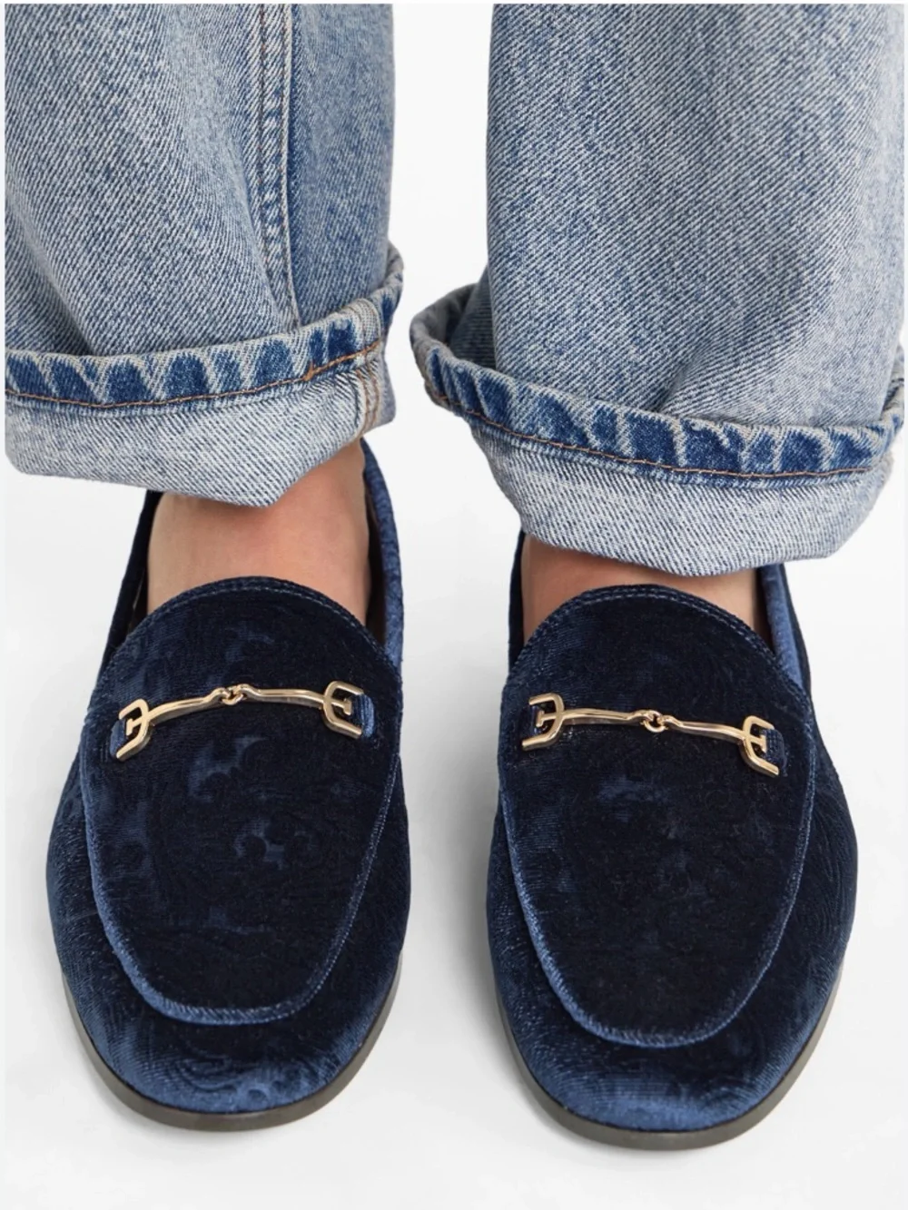 Sam Edelman Loraine Floral Navy Loafers Velvet with Gold Bit Size 7 NWTS - Picture 1 of 8